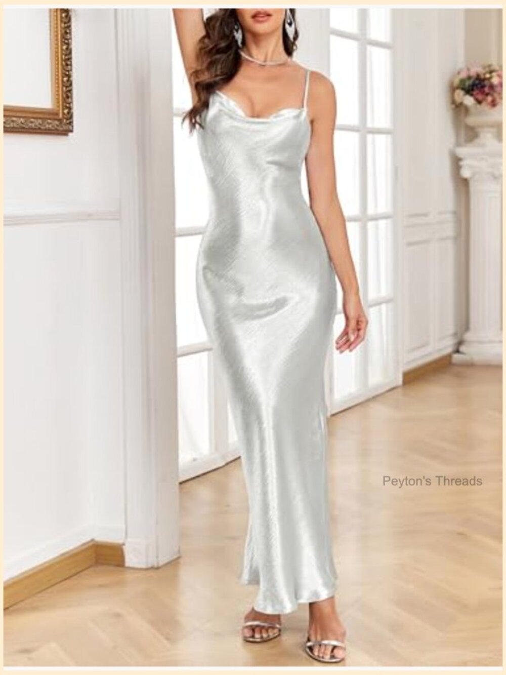 Satin Silk Cowl Neck Tie Low Back Maxi Dress – Wedding Guest Party - Picture 5 of 7